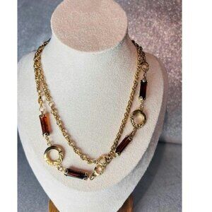 Vintage Sarah Coventry Gold Tone Amber Long Necklace Necklace